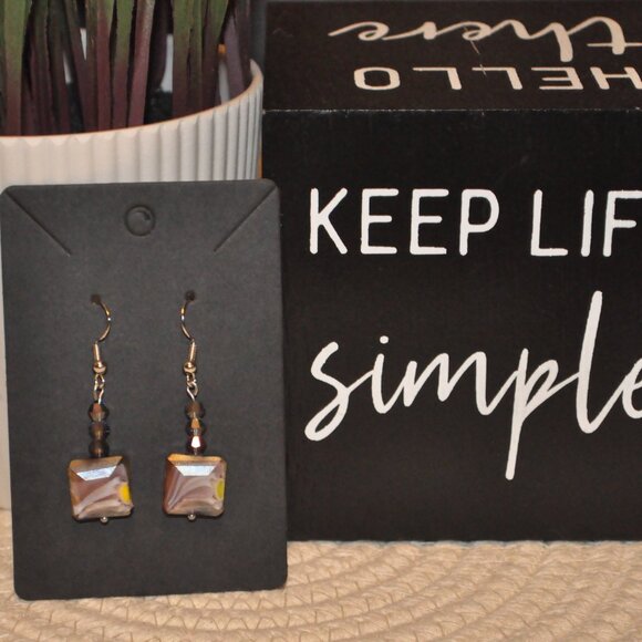 Iridescent Square Glass Bead Drop Earrings - Picture 1 of 3